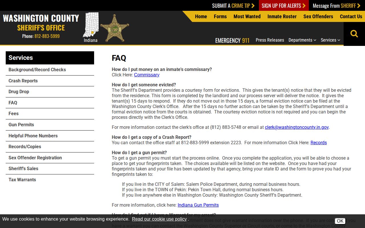 Washington County sheriff warrant check FAQ record
