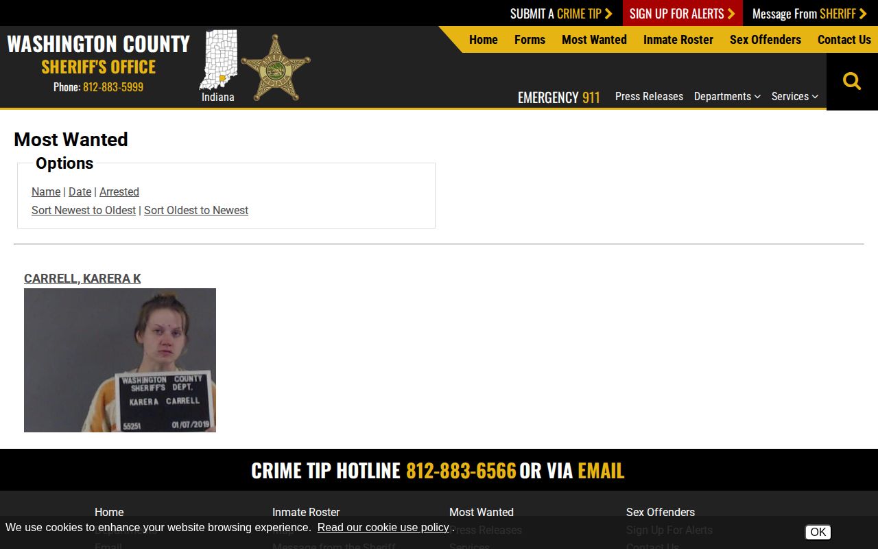 Washington County Most Wanted official record interface